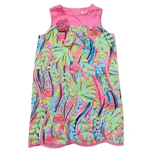 Lilly Pulitzer Girl's Sleeveless Scallop Hem Shift Dress Pink Green Blue Size 10